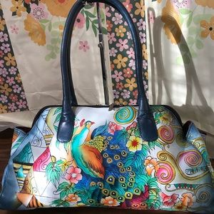 Biacci Leather Rainbow Peacock Satchel
